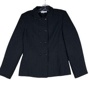 Dressbarn Womens Blazer Black Pinstripe Button Down Size 8